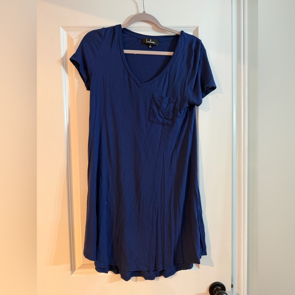Lulu's Deep Blue V-Neck Mini Dress